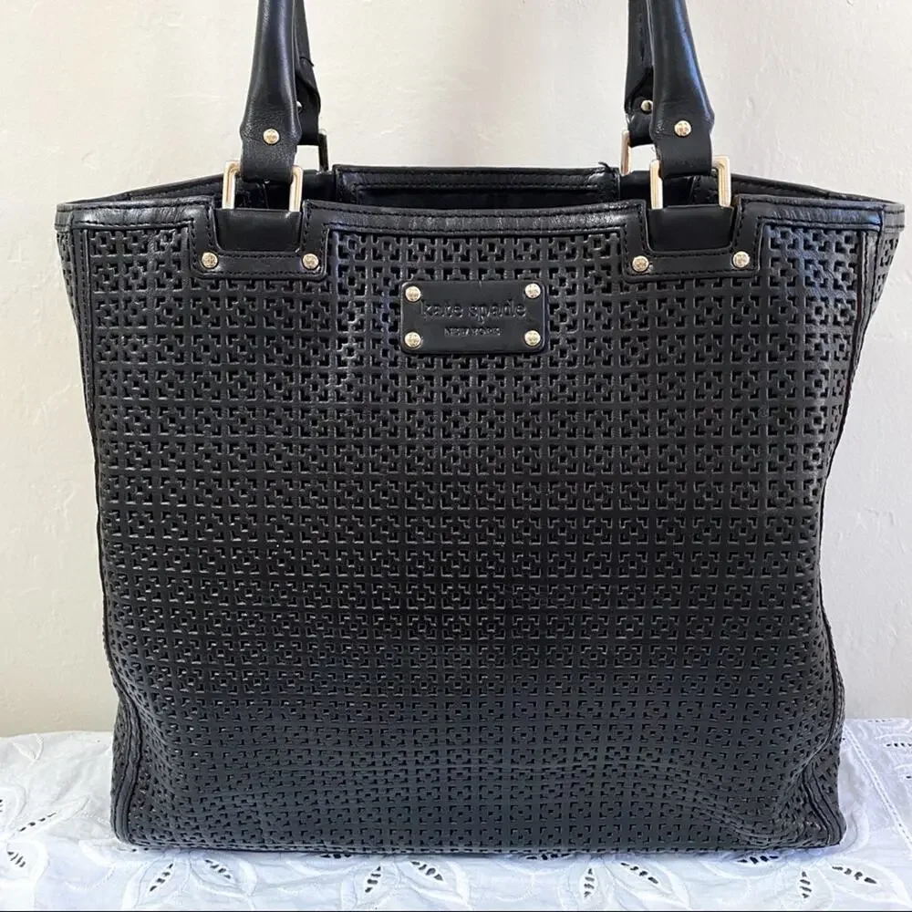 Kate Spade Black Leather Laser Cut‎ Tote Bag